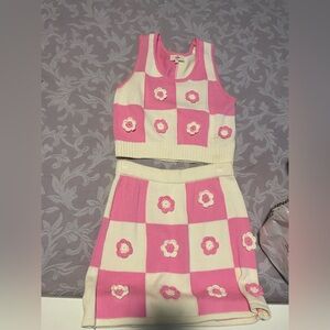 Entro Pink and Cream Knit Cardigan